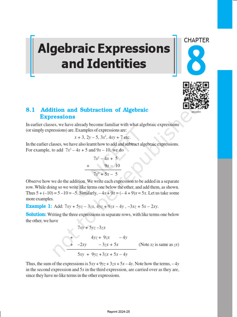 class 8 chapter 8 algebraic expressions and identities | PDF ...