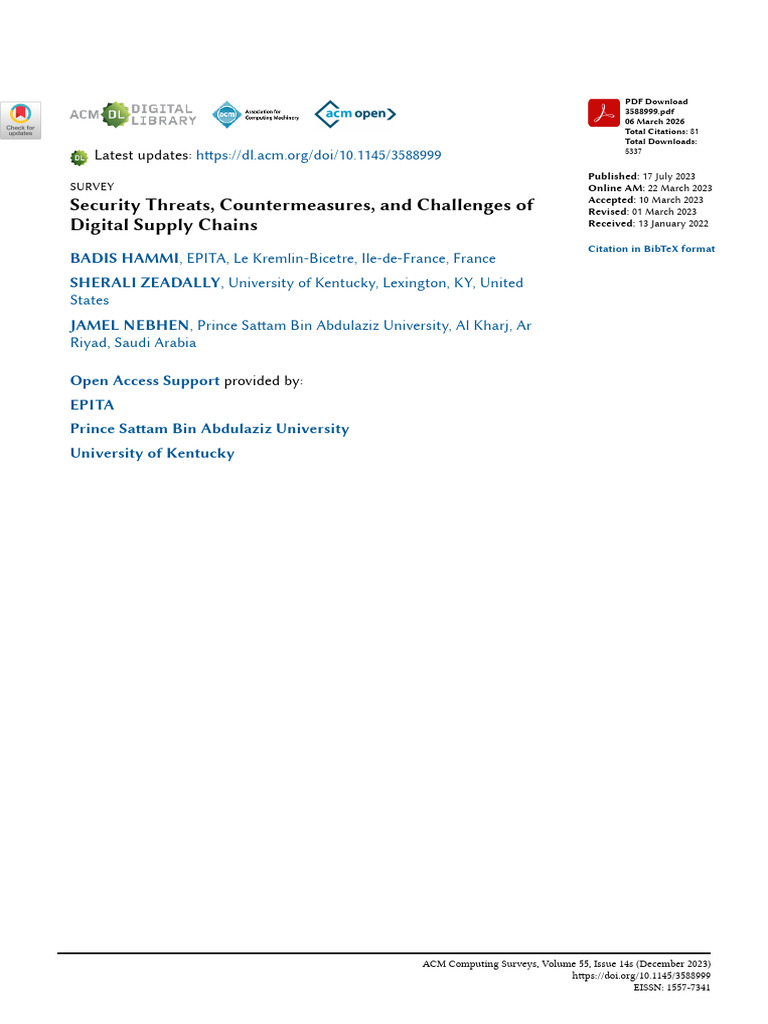 Security Threats, Countermeasures, and Challenges of Digital Supply ...