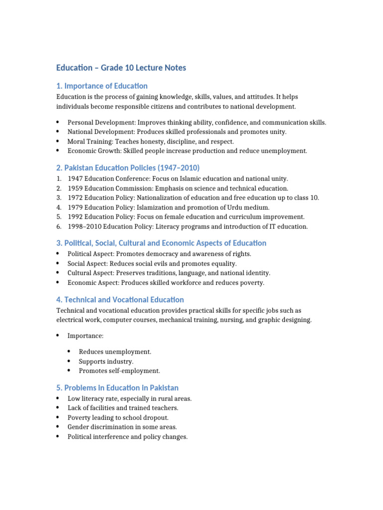 Grade 10 Education Lecture | PDF