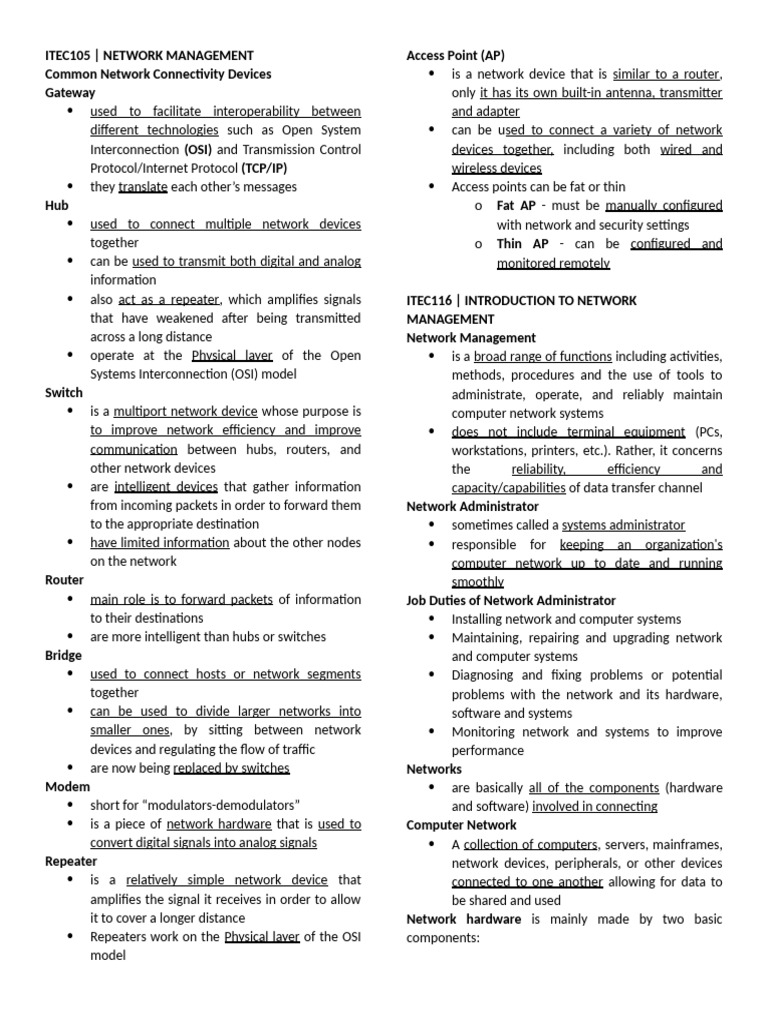Midterm Reviewer Itec105 | PDF | Computer Network | Network Topology