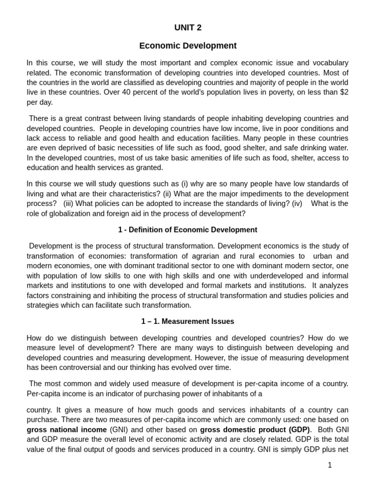 UNIT 2 Economic Development | PDF | Gross Domestic Product | Human ...