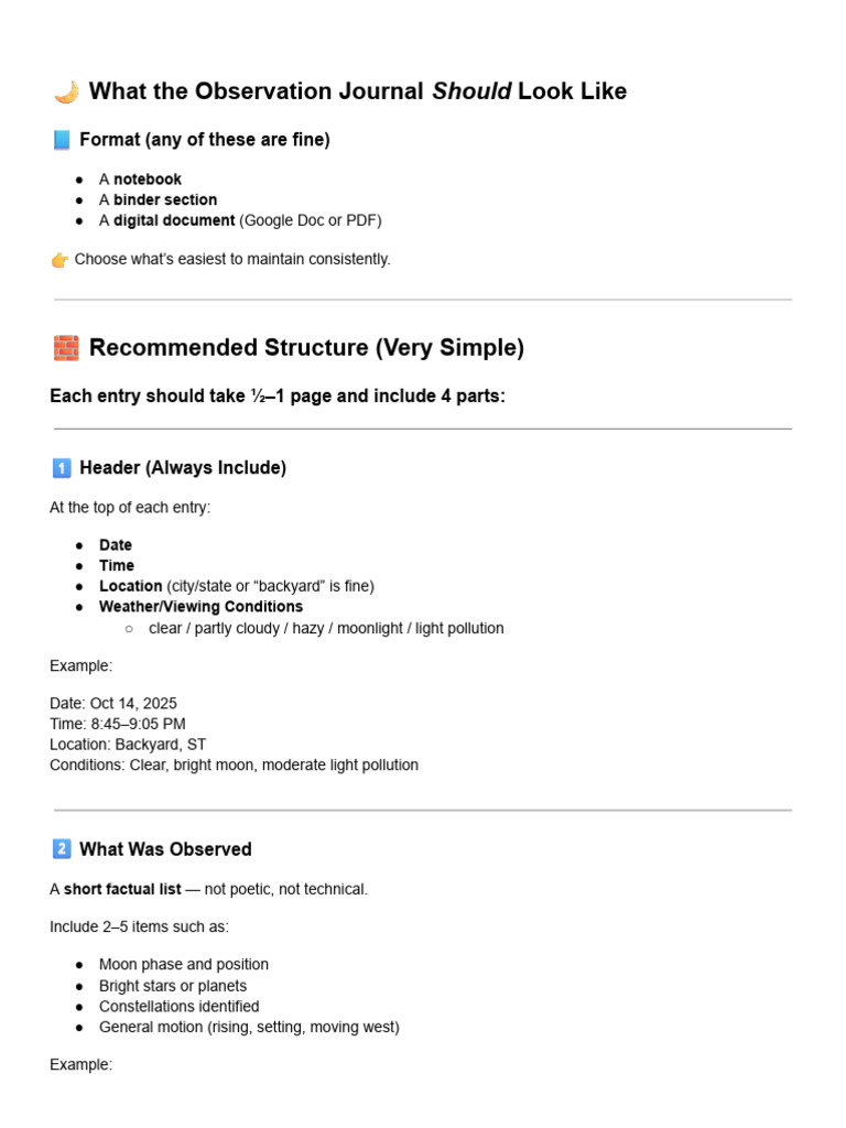 Obersavtion Journal Template | PDF | Sky | Moon