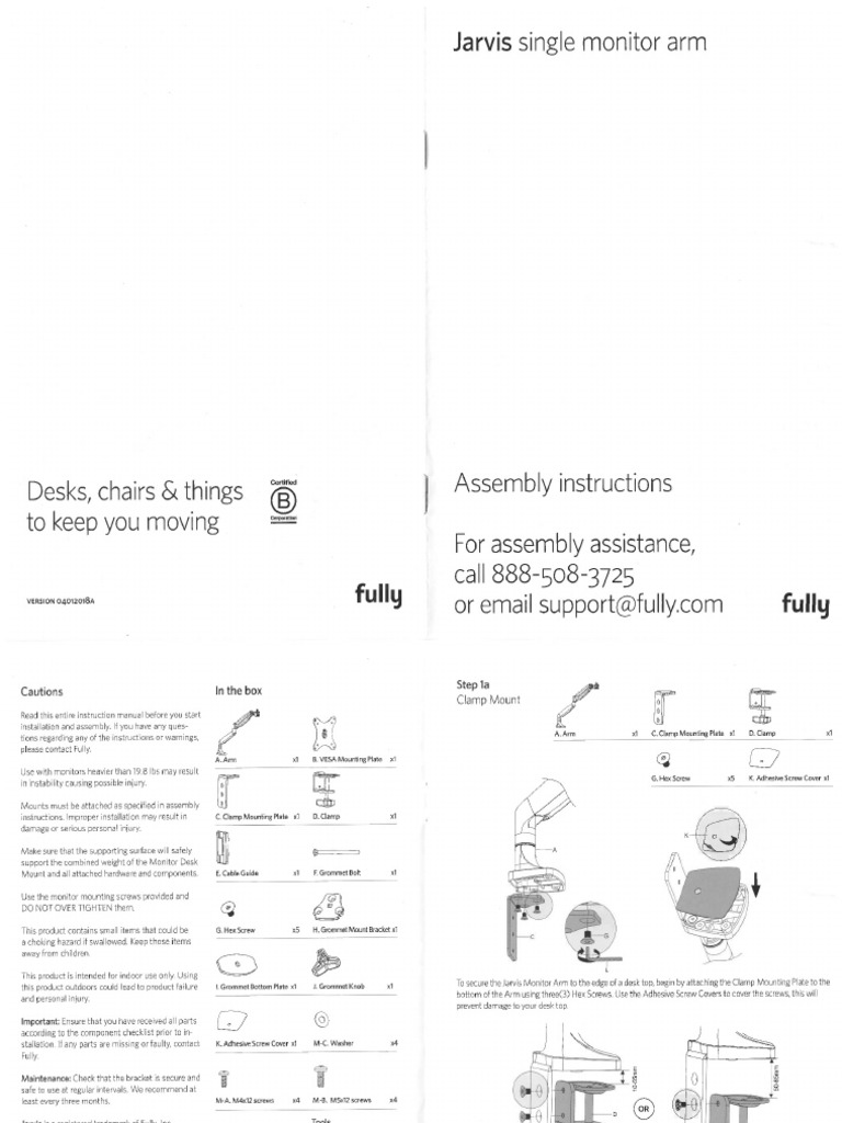 Assembly Instructions Jarvis Single Monitor Arm | PDF