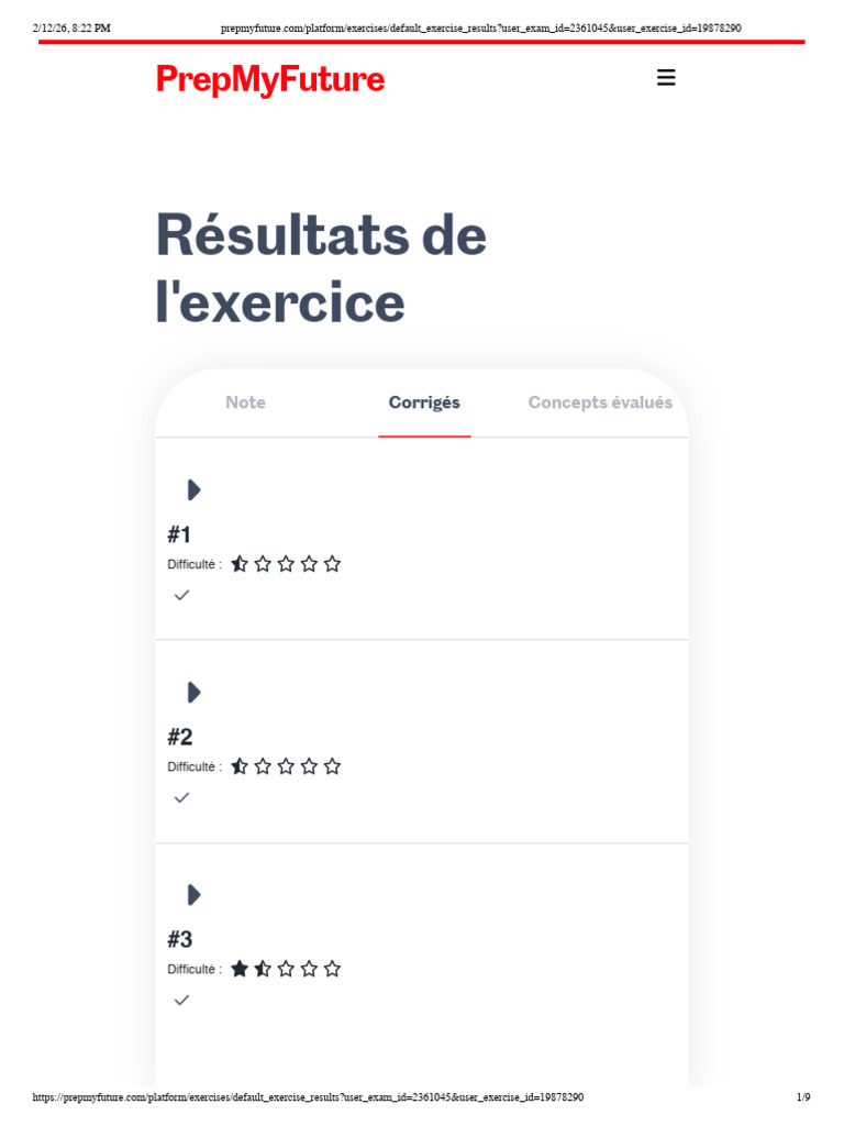 Prepmyfuture.com Platform Exercises Default Exercise Results User Exam ...