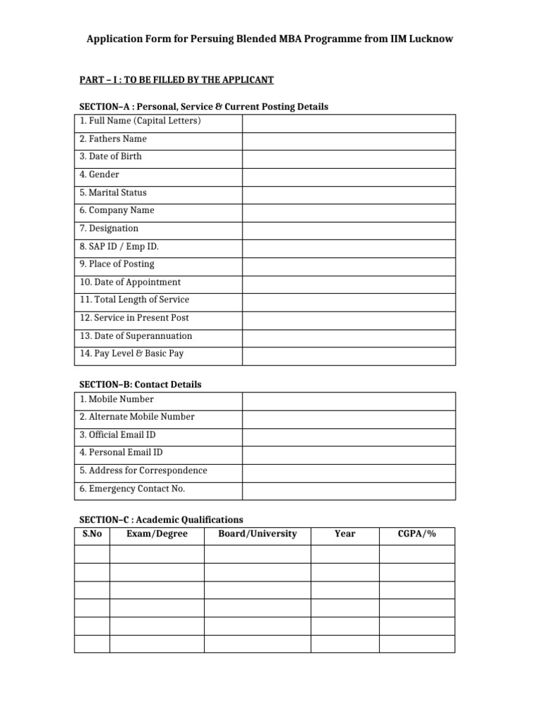 Draft For IIM Lucknow Blended MBA Application Form 1 | PDF