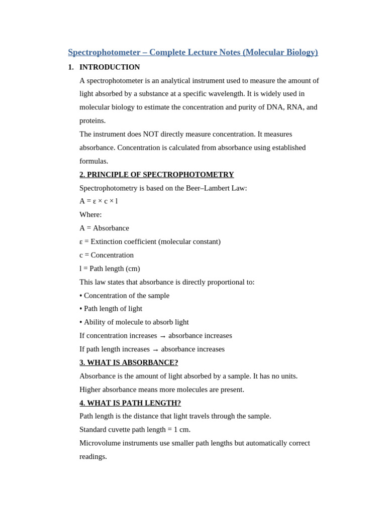 Spectrophotometer Notes | PDF | Spectrophotometry | Ultraviolet–Visible ...