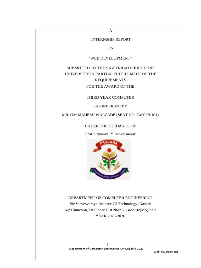 Sample Internship Report | PDF | Web Development | World Wide Web
