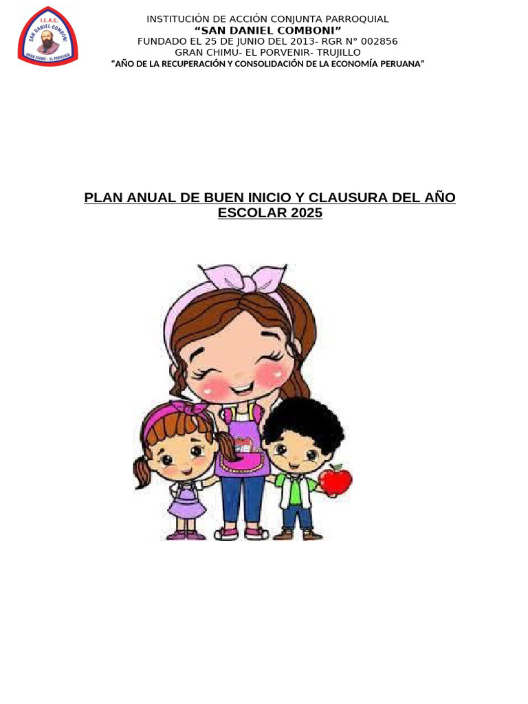 Buen Inicio Del Año Escolar 2025 - Plan de Trabajo | PDF | Salón de ...
