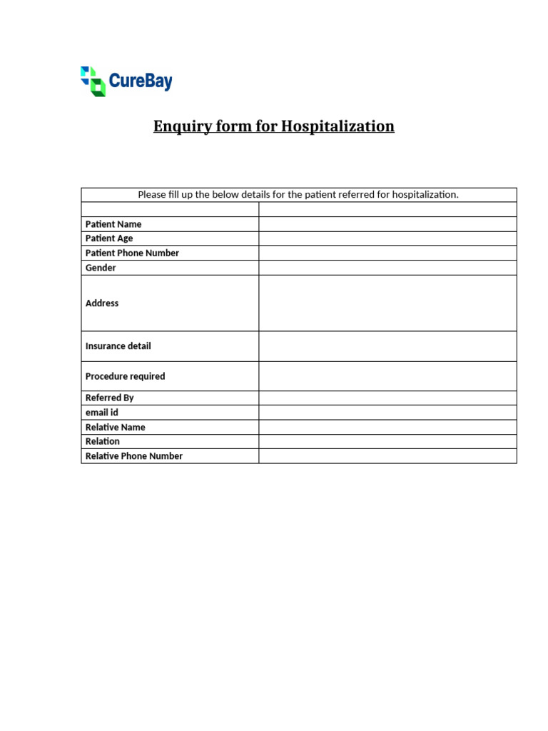 Enquiry Form For Hospitalization | PDF