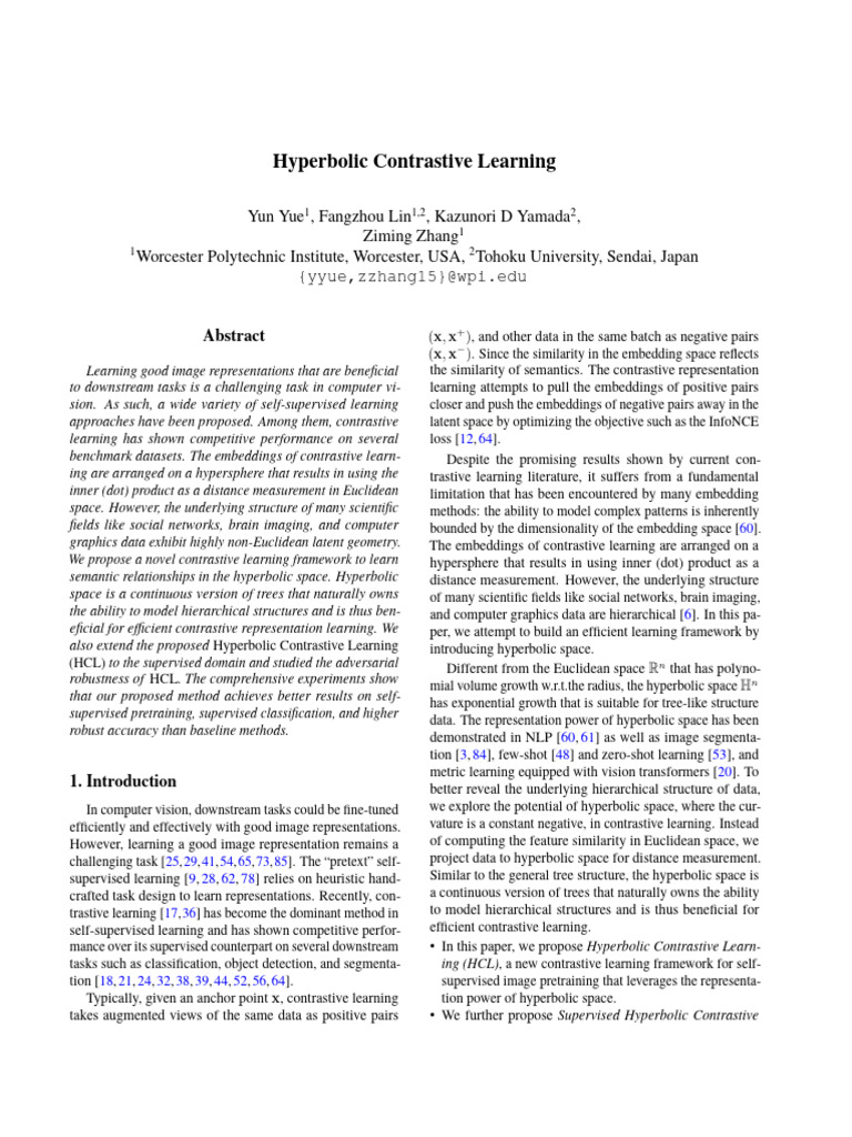 Hyperbolic Contrastive Learning | PDF | Hyperbolic Geometry | Machine ...