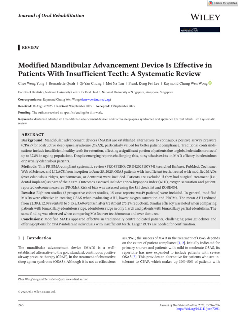 J of Oral Rehabilitation - 2025 - Yong - Modified Mandibular ...