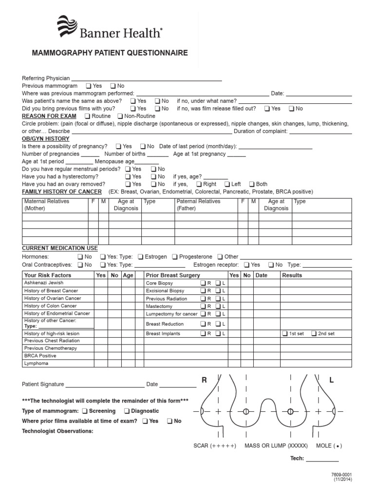 Mammography Patient Questionnaire | PDF | Cáncer | Cáncer de mama