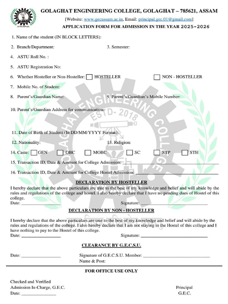 Admision Form 2025 - 2026 | PDF