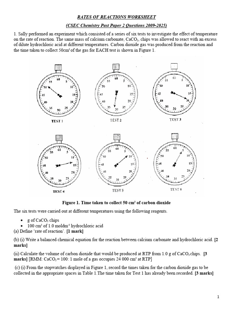 Rates of Reaction Worksheet | PDF | Reaction Rate | Hydrogen Peroxide