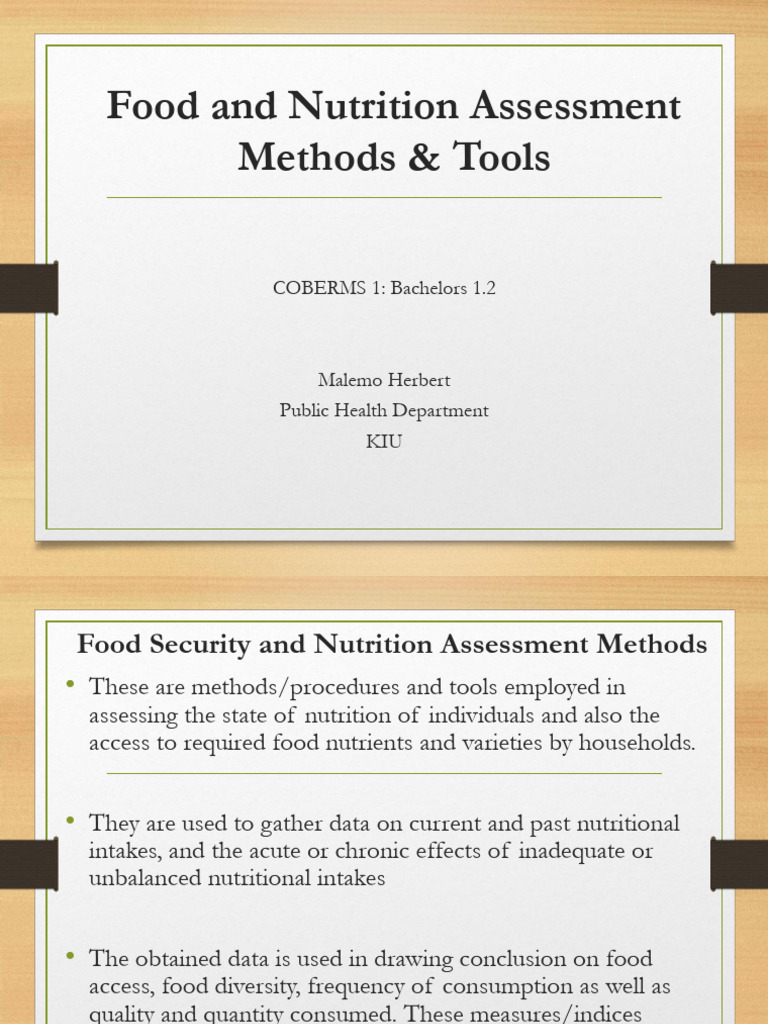 Food & Nutrition Assessment Methods & Tools | PDF | Foods | Food Security