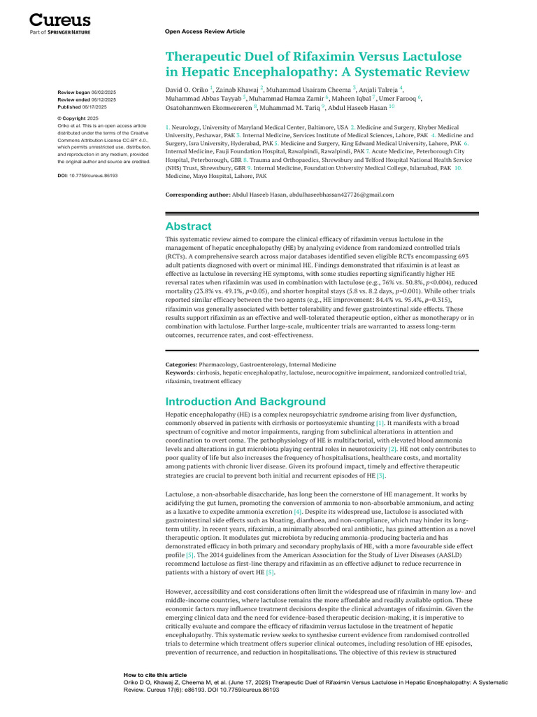 Therapeutic Duel of Rifaximin Versus Lactulose in Hepatic ...