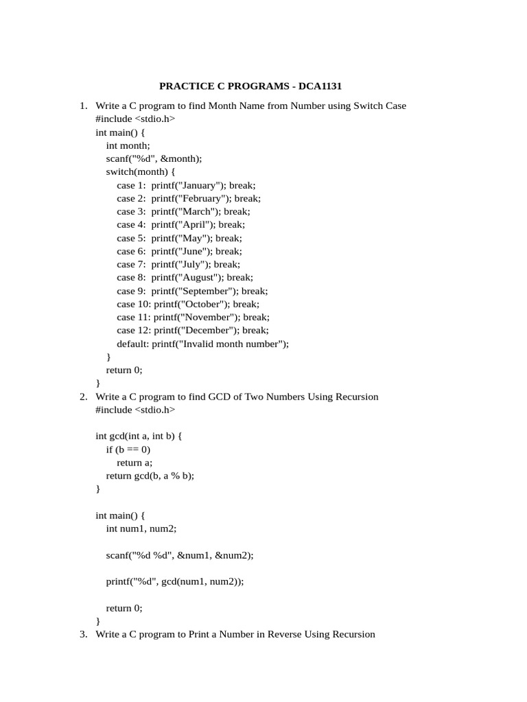 Practice C Programs - C Programming Lab | PDF | Computer Engineering ...