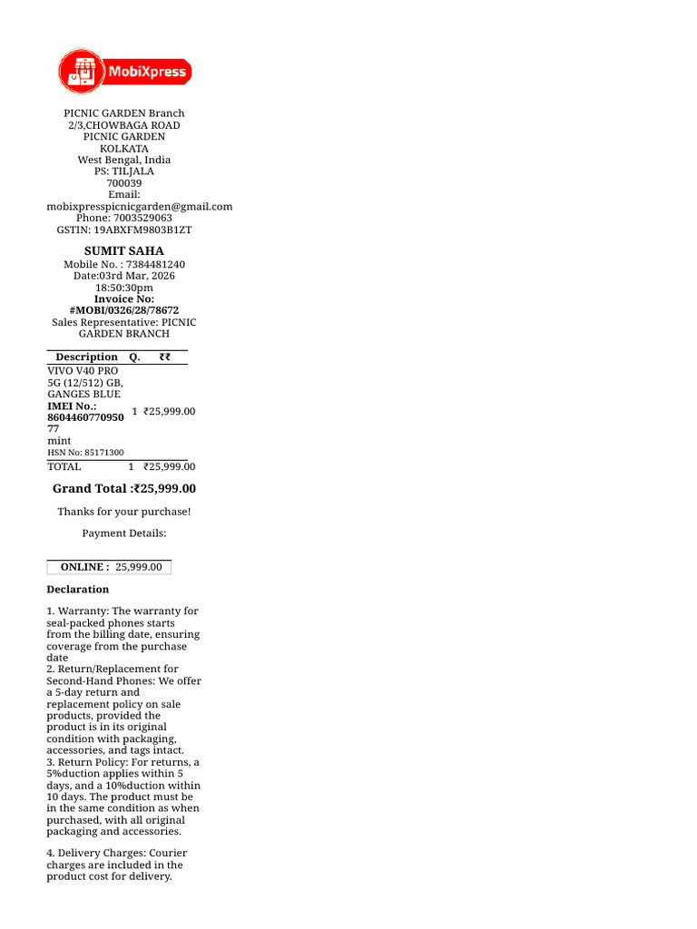 Mobixpress Pos Invoice | PDF