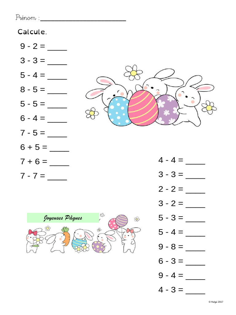 Fiche Math 4P Soustr. Paques | PDF