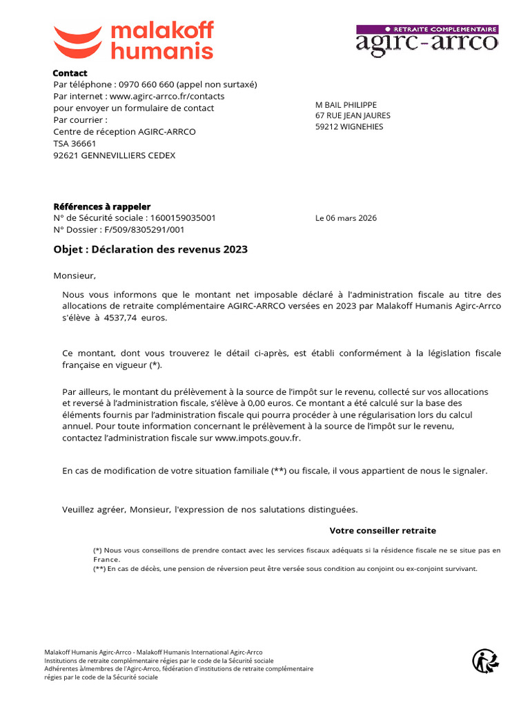 Réédition Déclaration Fiscale | PDF | Impôt sur le revenu | Retraite