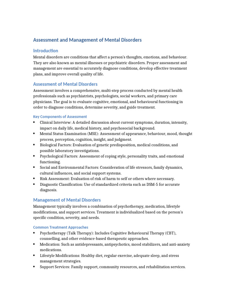 Assessment and Management of Mental Disorders | PDF | Mental Disorder ...