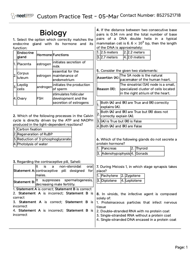 Custom Practice Test 05 Mar | PDF | Dominance (Genetics) | Leaf