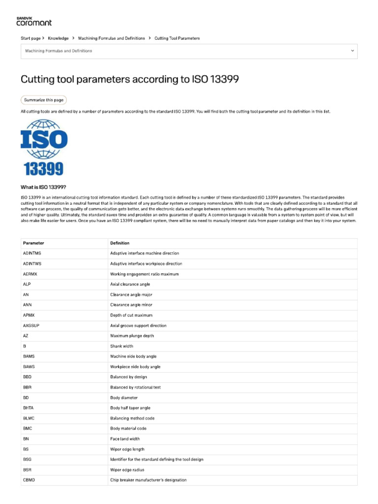 ISO 13399 Machining Parameter | PDF