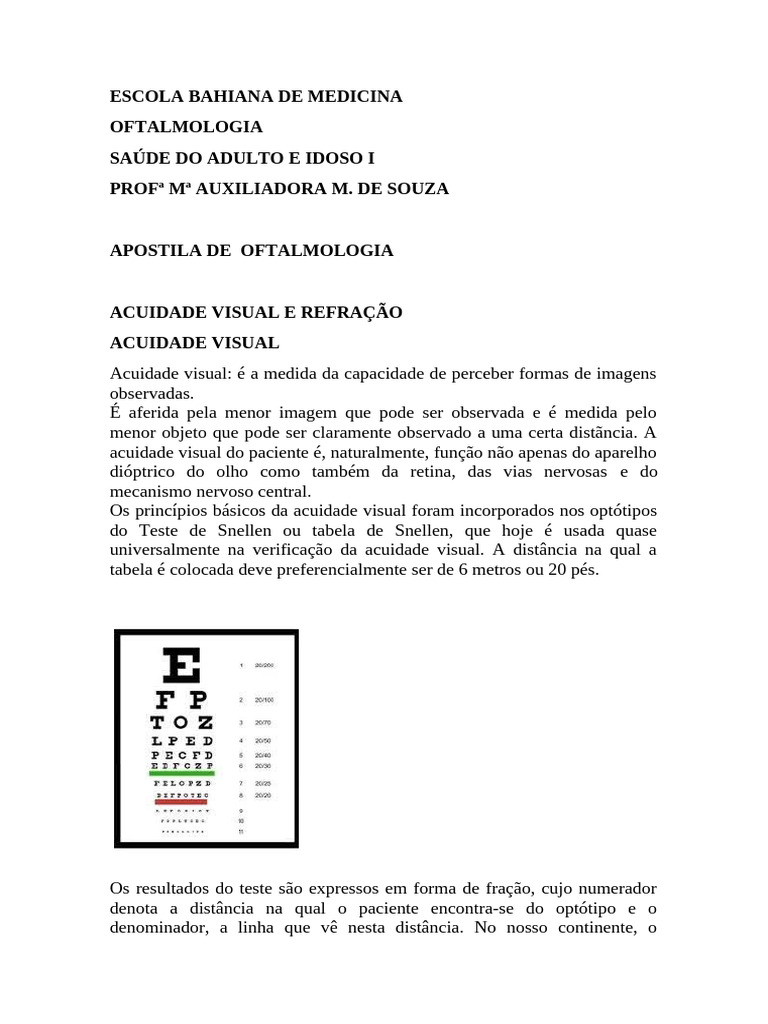 Apostila Acuidade Visual e Refracao | PDF | Miopia | Olho