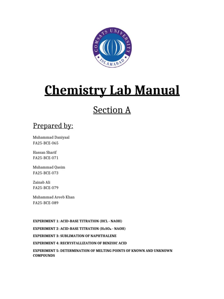 Formatted Chemistry Lab Manual | PDF | Titration | Chemistry