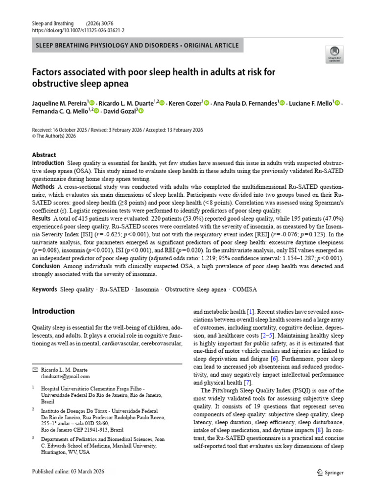 Factors Associated With Poor Sleep Health in Adults at Risk For ...