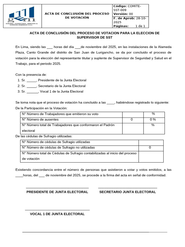 28. Acta de Conclusión Del Proceso de Votacion Para La Eleccion de ...