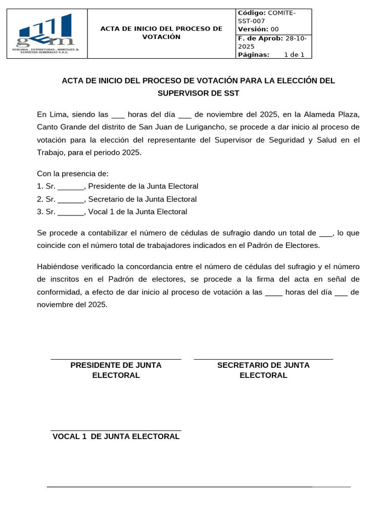 25. Acta de Inicio Del Proceso de Votación Para La Elección Del ...