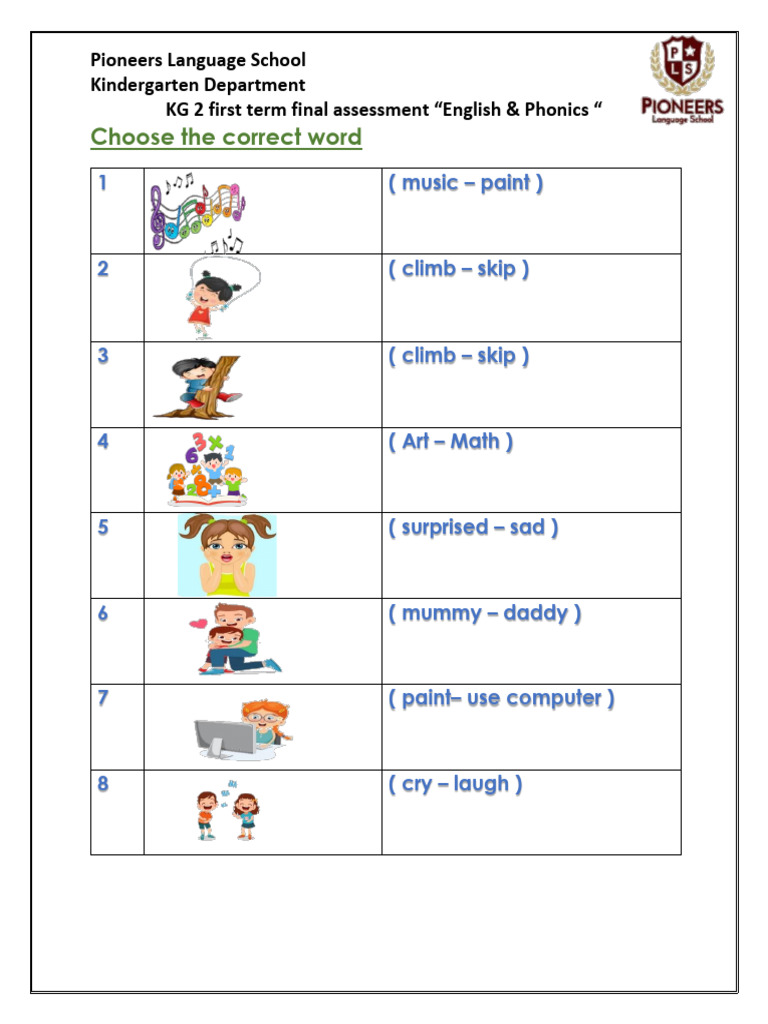 Final Assessment KG 2 | PDF