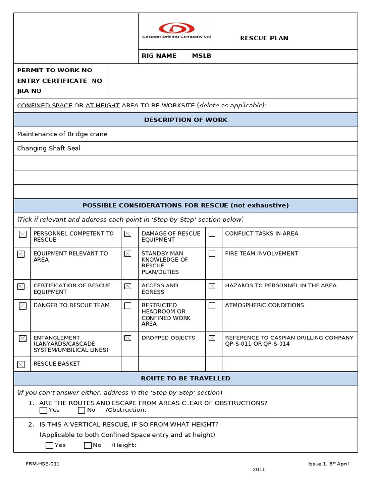 FRM-HSE-011 RESCUE PLAN Crew (Telehandler Basket Ops) | PDF | Safety ...