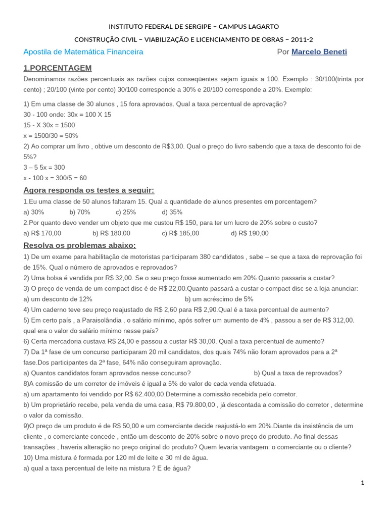 Apostila de Matemática Financeira | PDF | Juros | Desconto