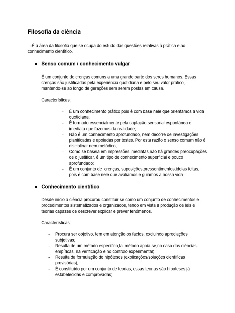 Filosofia Da Ciência - Resumo | PDF | Science | Teoria