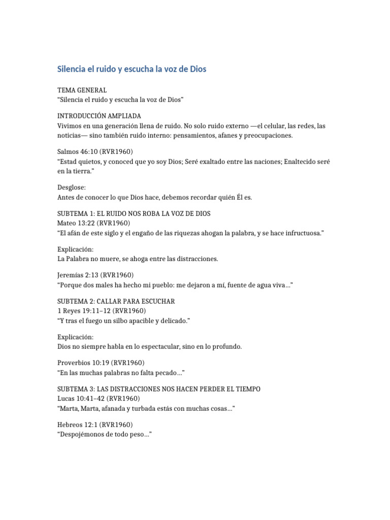 Silencia El Ruido y Escucha La Voz de Dios Version Anterior | PDF