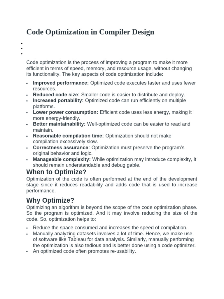 Code Optimization in Compiler Design | PDF | Program Optimization ...