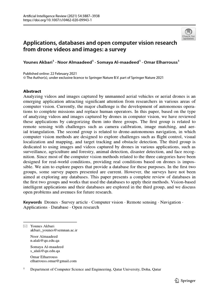 Applications, Databases and Open Computer Vision Research From Drone ...