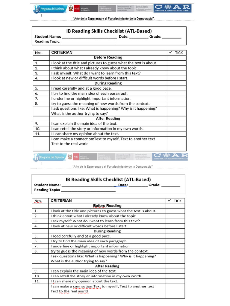 Check List - Reading For Students | PDF