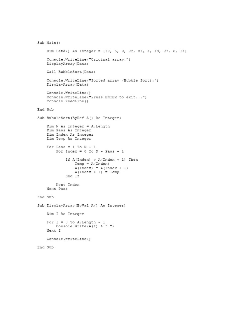 Bubble Sort Code VB | PDF
