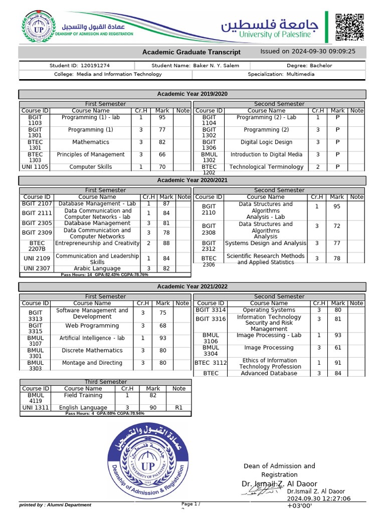 778763224-Academic-Transcript 2 | PDF | Science | Computer Science