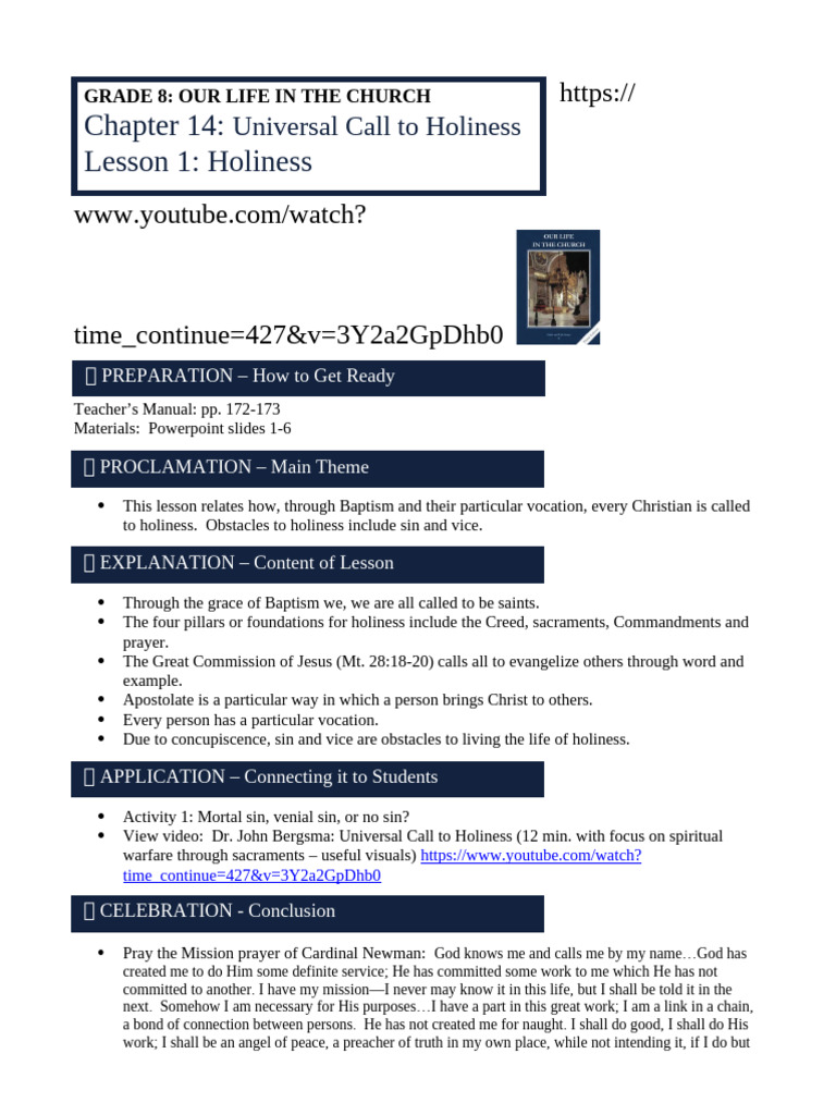 GR 8 CH 14 Lesson Plan Confirmation Lesson Plan | PDF