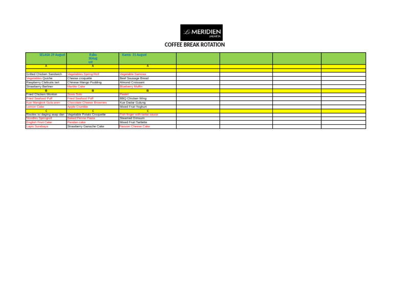 Coffee Break Rotation Menu 2023 | PDF