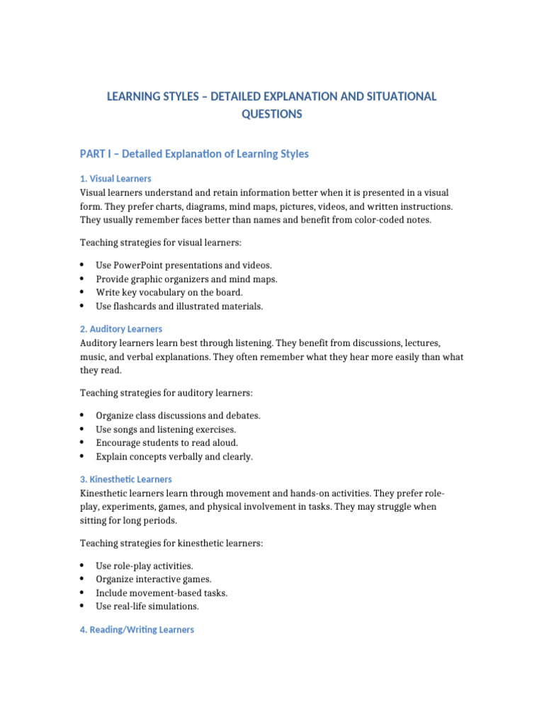 Learning Styles Detailed and MCQs | PDF | Learning Styles | Learning