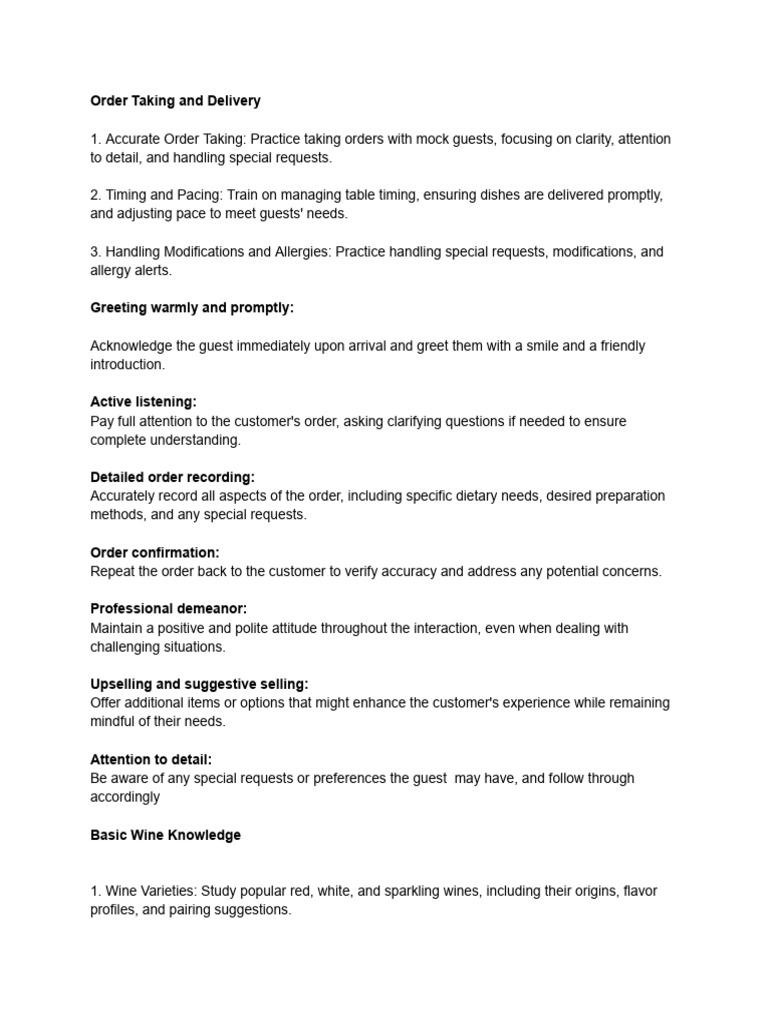 Order Taking and Delivery 08 March 2025-1 | PDF