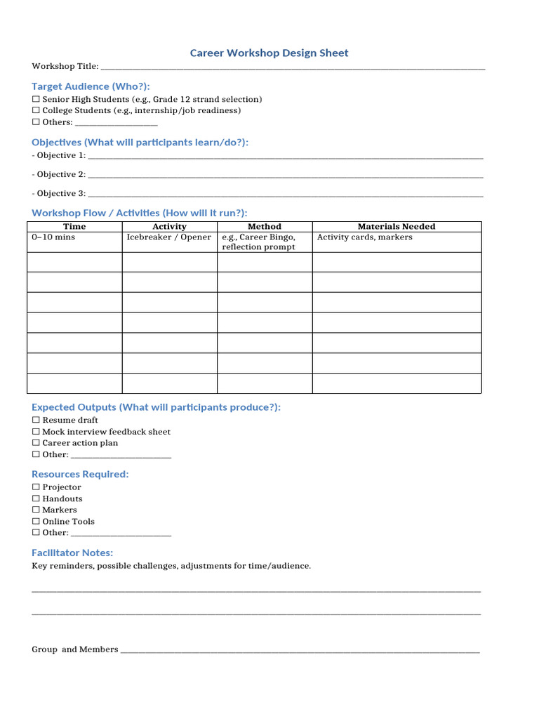Career Workshop Design Sheet | PDF
