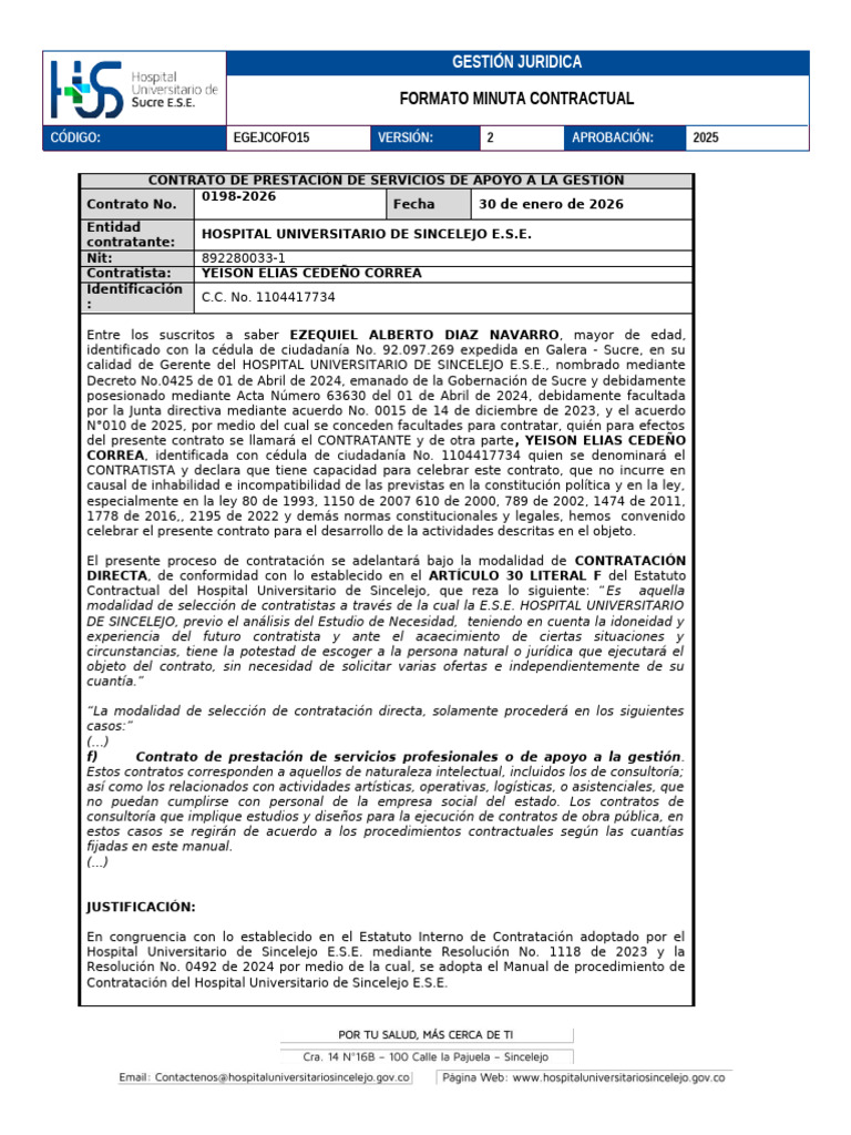 CONTRATO CONTRATO CONTRATO2025 NUEVO MODELO ACTA DE INICIO 2026 | PDF ...