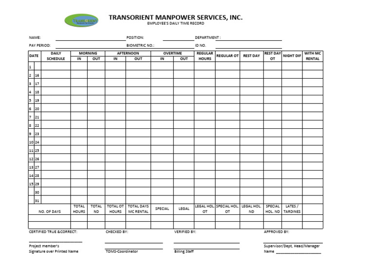 DTR Timesheet | PDF