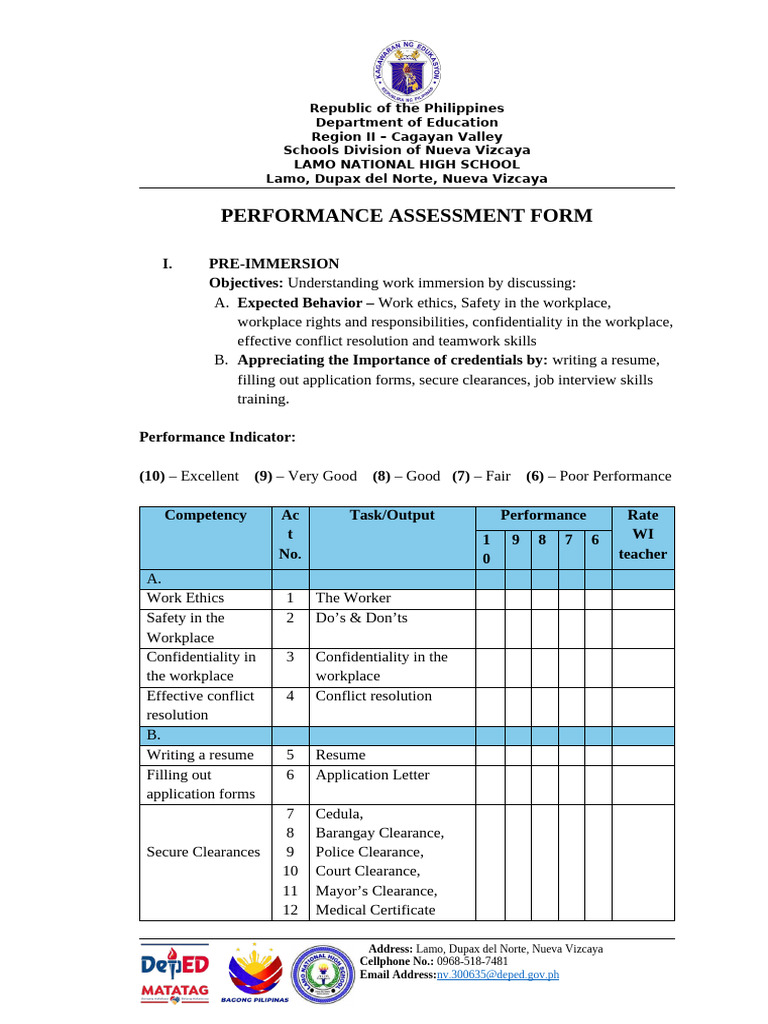 Performance Assessment Form | PDF